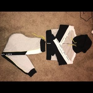 Matching sporty sweatpants and sweatshirt